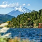 Hakone en automne : feuillage rouge et vue sur le Mont Fuji
